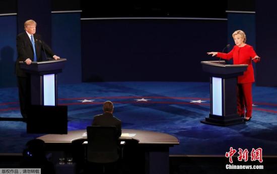 当地时间9月26日晚，美国大选首场总统候选人辩论登场，希拉里特朗普亮相会场。