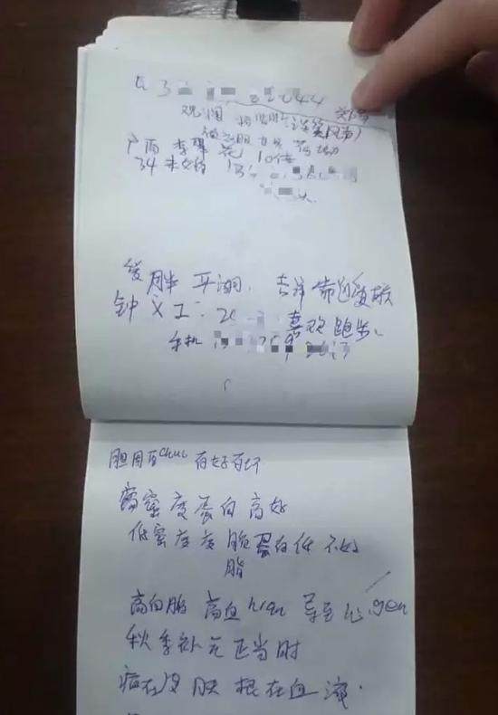 笔记本上记录网友信息