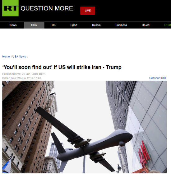 “今日俄罗斯”20日报道截图