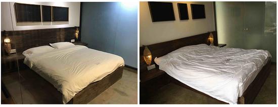 东院弥香客栈的房内布置(左图)玉山居客栈房间(右图)