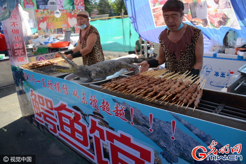 山东聊城街头现鳄鱼肉烤串30元一串引围观