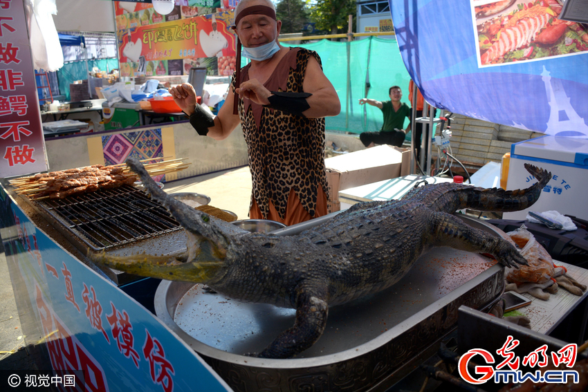 山东聊城街头现鳄鱼肉烤串30元一串引围观