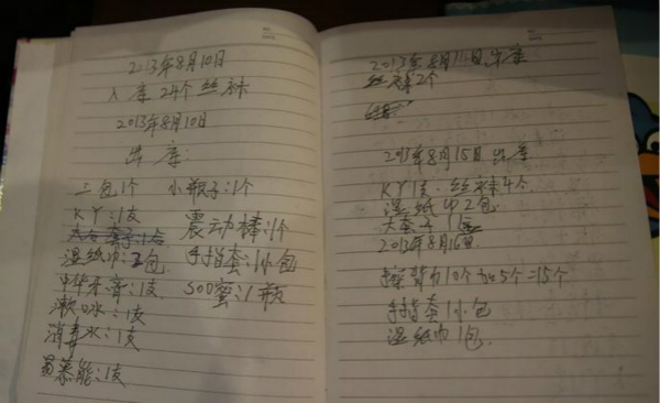 图为海口警方突击扫黄现场 会所“账本”。