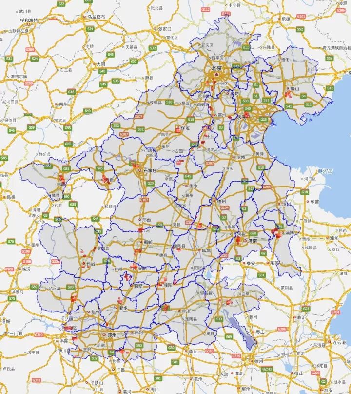 京津冀及周边重点区域（“2+26”城市）热点网格（图自环保部网站）