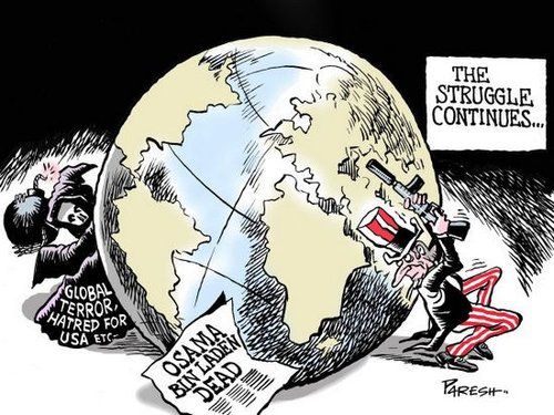 漫画：本拉丹虽被击毙，美国仍面临恐怖分子威胁。